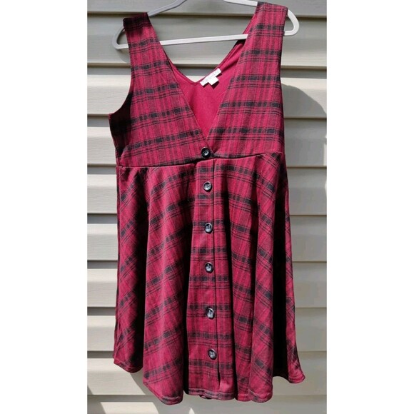 Girls XXL Plus Knit Works Kohls Button Front Jumper Dress Red Plaid Christmas π - Picture 2 of 13